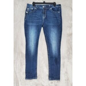 Miss Me Jeans Womens 34 Standard Skinny Leg Distressed Embroidered Pockets Bling